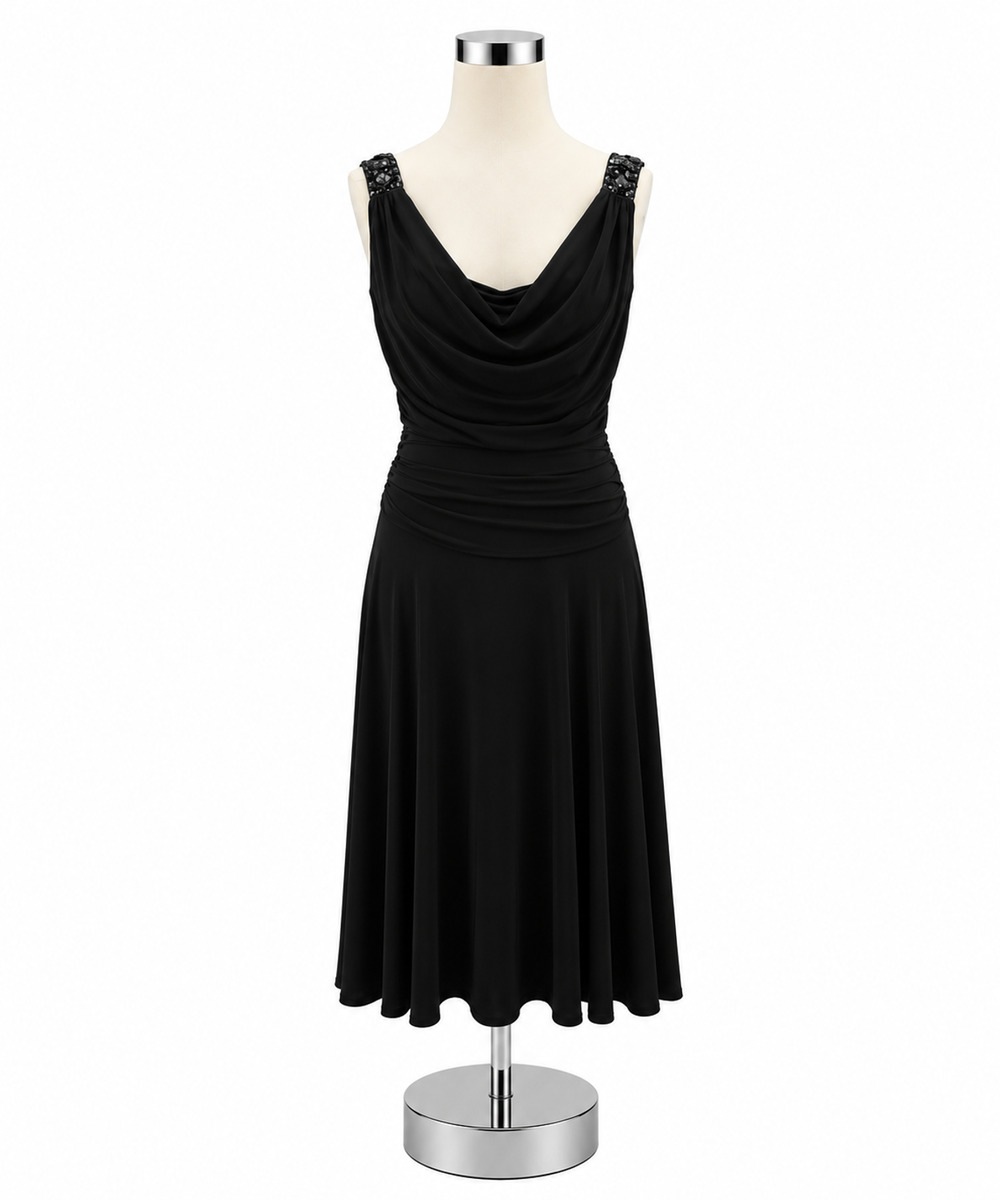 Jessica Howard Evenings Black Jeweled Cowl Neck Cocktail Dress Size 8